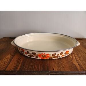 Vtg Moneta Enamelware Oval Floral #30 Casserole Dish Made in Italy 1970's